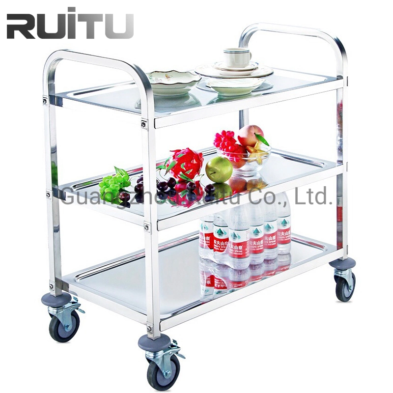 Knocked-Down Metal Stainless Steel Rolling 2 Layer Hand Carts Trolley with 4 Wheels for Hospital & Hotel Room Bar Restaurant Food Serving Transport Trolley