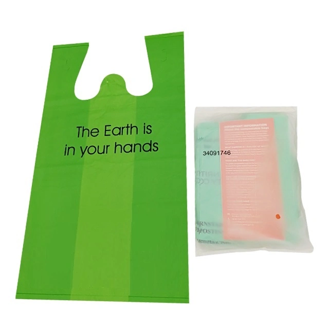 White Green Degradable Supermarket Shopping Storage Vegetable Fruit T-Shirt Vest Bags