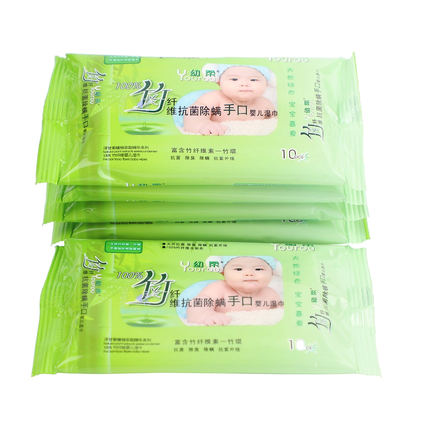 Eco Friendly 10PCS 99% Water Hypoallergenic Disposable Bamboo Fiber Soft Water Gentle Baby Wet Tissue Bag