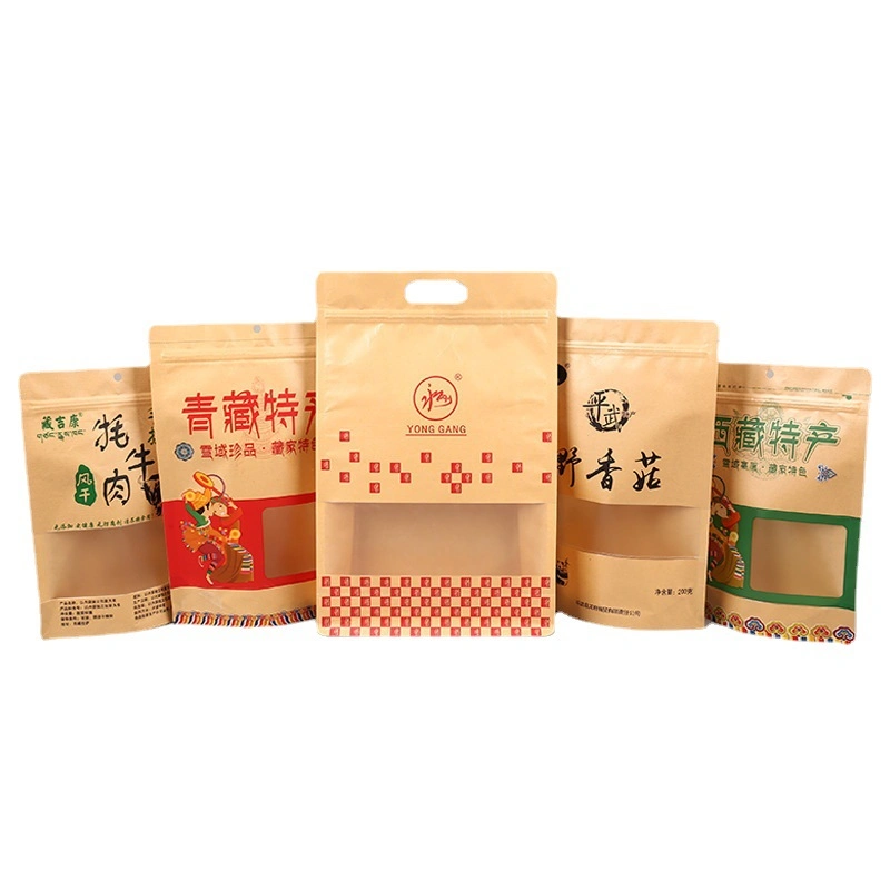 Customize High Quality Flat Bottom Self Sealing Plastic Bag Window Zip Lock Laminated Paper Bag Food and Candy, Tea, Coffee Packaging Bag/Kraft Paper Bag
