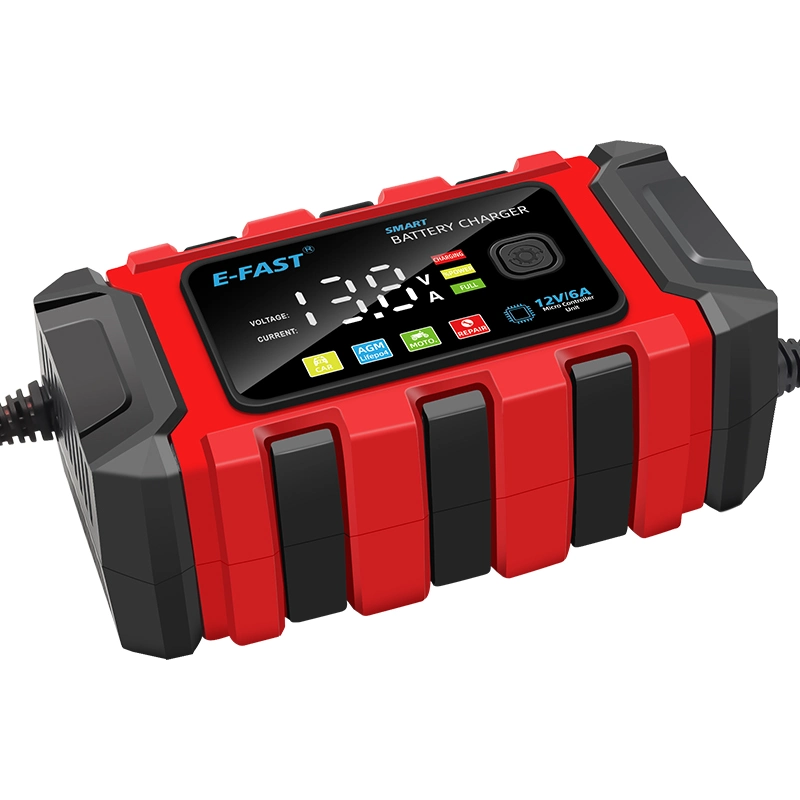 Carregador de bateria para automóvel portátil de 12 V e 6 a Reparação automática de impulso inteligente Carregador de bateria de chumbo-ácido