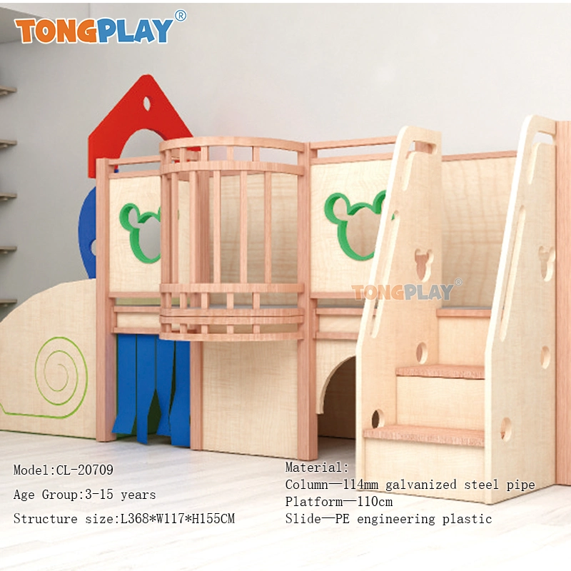 Kids Indoor 2-Story Play Fort Bed Loft Clover Wooden Indoor Playground Furniture