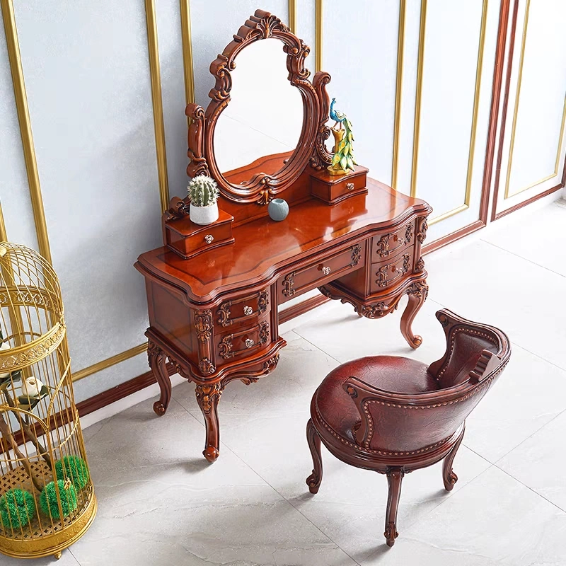 Royal European Style Home Furniture Set Bedroom Vanity Wooden Furniture Dressing Table