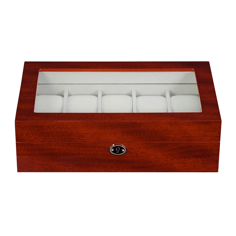 New Luxury 10 Slot Wooden Watch Case with Window and Key