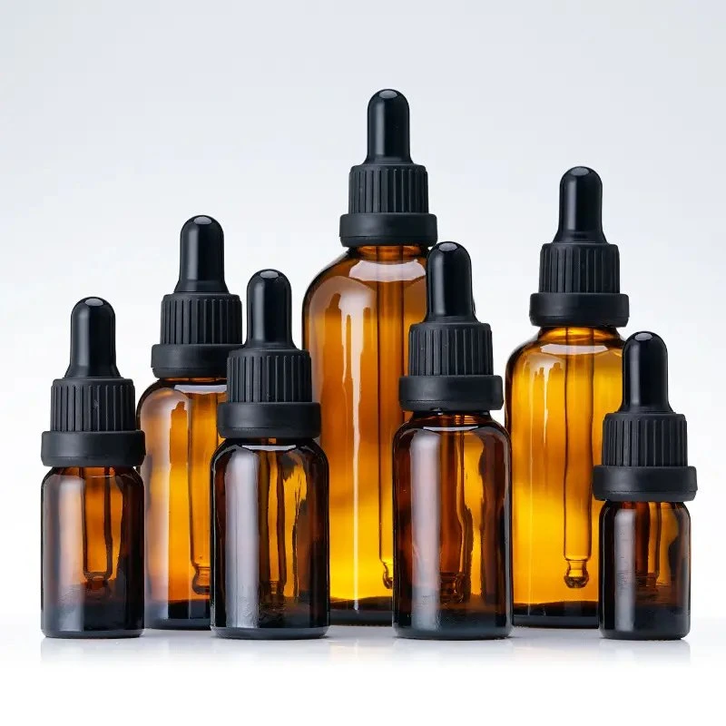 Factory Direct Stock Round UV Resistant Amber Glass Dropper Lotion Bottles for Essential Oil