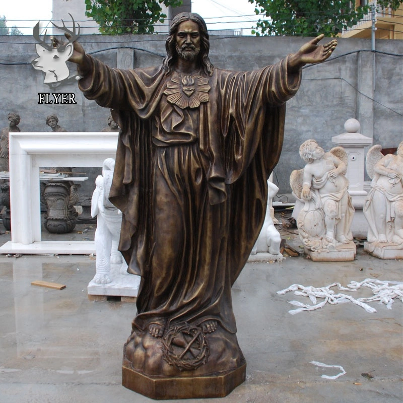 Estátua de Jesus Cristo em Bronze Fundido pelo Método da Cera Perdida, Tamanho Real, para Uso Externo em Igrejas e Religiões