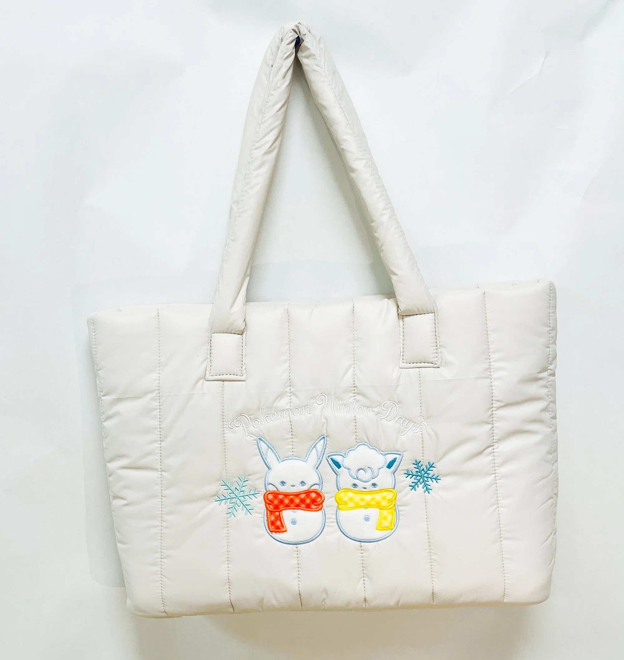 Custom Embroidered Pattern Nylon Puffy Shoulder Handbag Snowmen Puffer Quilted Tote Bag Winter Down Cotton Padded Shoulder Bag