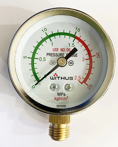 Pressure Gauge for Co Carbon Monoxide with Bottom Lower Mount Radial Connected for Gas Regulator / Pipes / Pumps Vacuum Equipment