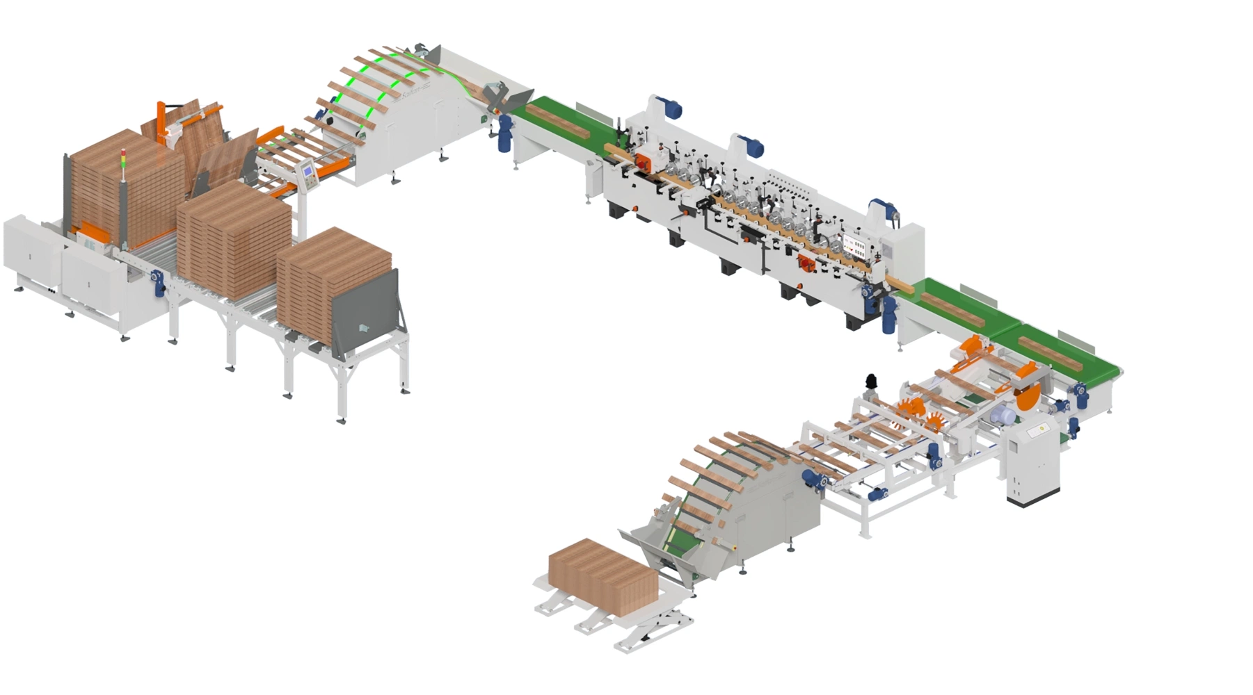 Saifan Sf8005+8010 Wood Pallet Feeding Cutting Stacking Processing Line