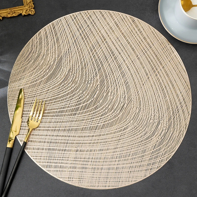 Europe Round Vinyl Dining Table Mats PVC Pressed Leaf Pattern Placemats Party/Wedding Round Striped Placemats