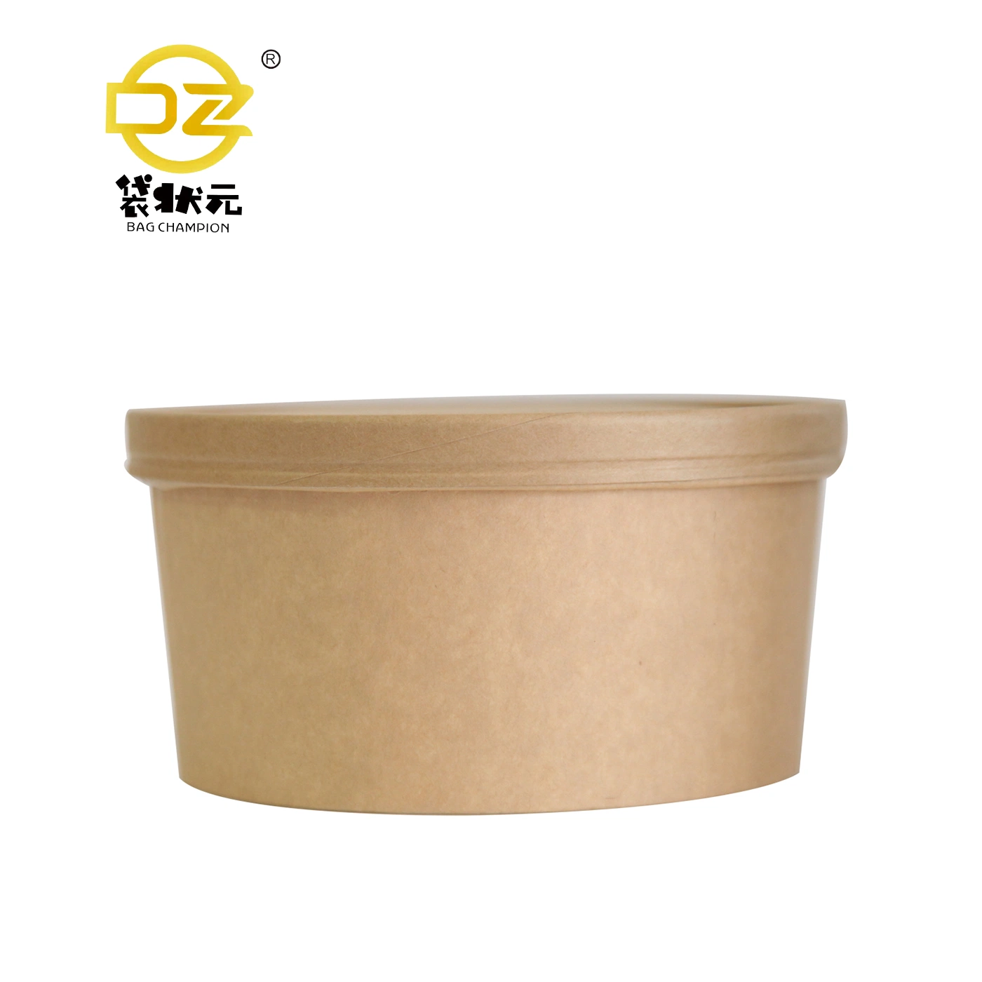 Factory Supply Compostable Kraft Paper Container Cup Bowl for Salad Soup Fast Food with Clear Lip