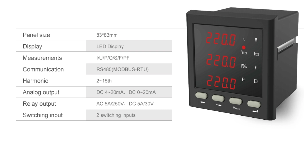 Factory Hot Sale 0.5 Class Digital Panel Ammeter Current Meter 3 Phase AC Voltmeter Ammeter Power Meter