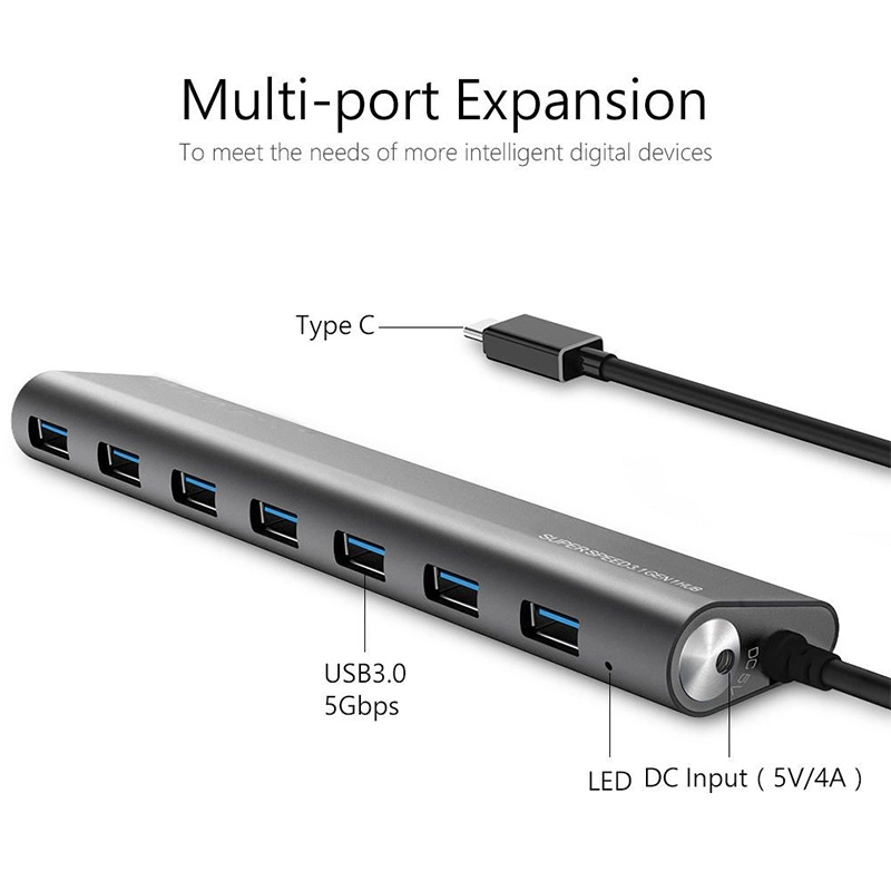 USB-C 7-Port USB 3.0 Aluminum Hub