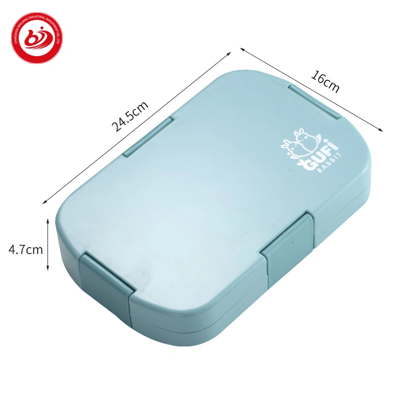 Caixa de almoço Bento de 6 compartimentos Portátil à prova de fugas Escola de plástico Crianças dinnerware Define o formato quadrado para comer durante toda a estação