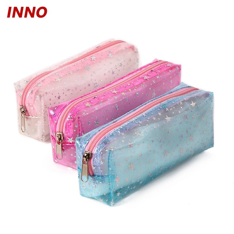 Wholesale/Supplier Inno Brand R059# Online Celebrity Laser Stars PVC Pencil Case Girl Heart Transparent Stationery Storage Bag Eco-Friendly