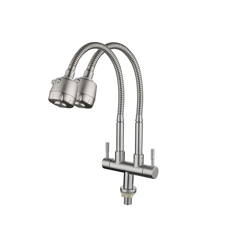 304 Stainless Steel Twin Double Wall Mounted Tap Sink Tap Water Tap with Filter