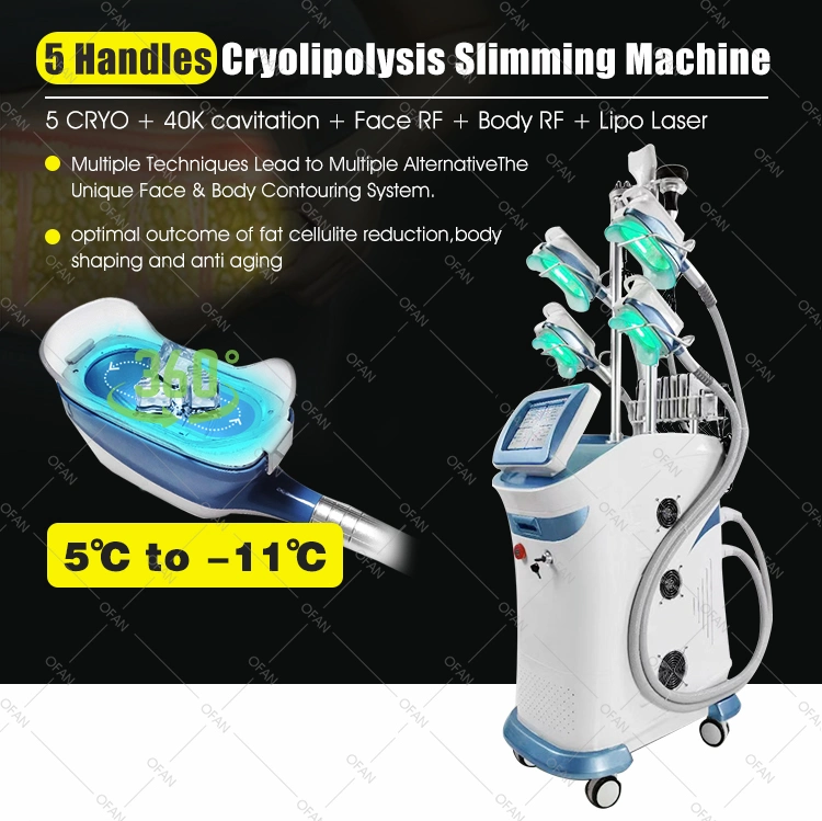 Ofan mejor la pérdida de peso adelgaza Cryolipolysie RF de vacío de la liposucción Cooltech 5 maneja la máquina Cryolipolisis Portable