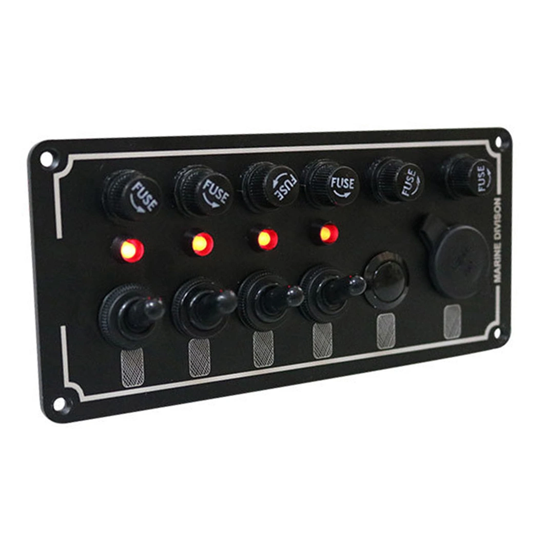 4 Gang Marine Toggle Switch Panel with Cigarette Lighter DC 12V/24V Fused on/off Overload Switch Panel with Light