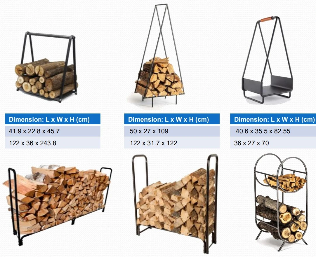 Chimenea de leña de hierro Woodpile Accesorios Rack Registro Kit de estantería de leña