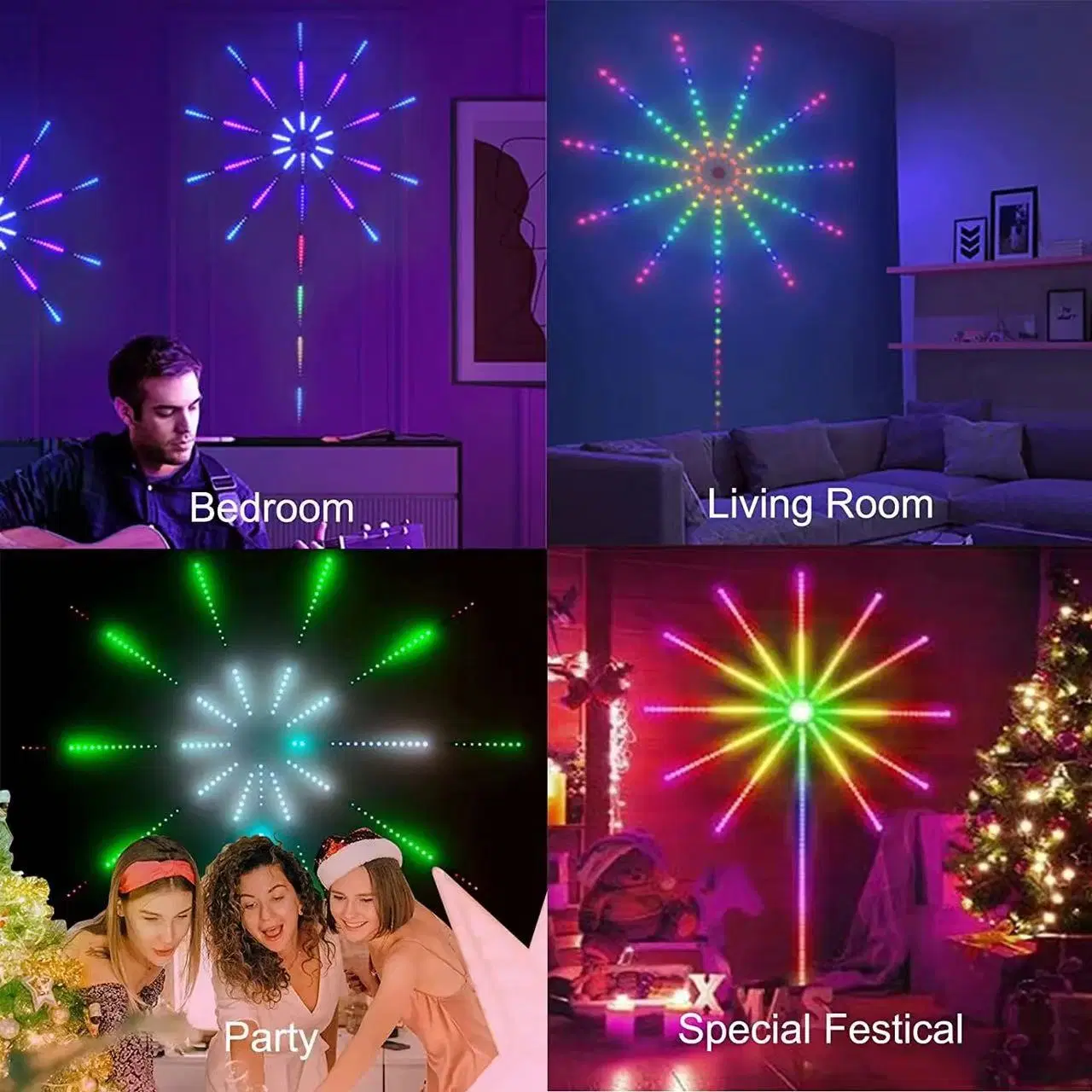 5V USB 5050 Rgbic Indoor Christmas Decoration Music Sync Smart Phone Blue Tooth APP Control LED Fireworks Lights