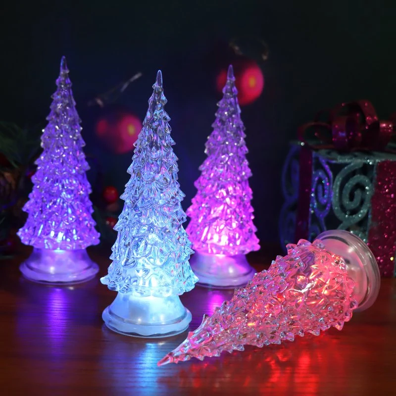 Crystal LED Water Swirling Xmas Tree Snow Globes Lantern Color Changing Lighted Acrylic LED Christmas Light Tree