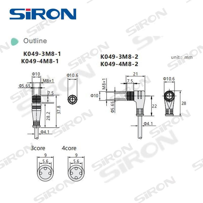 Siron K049 IP67 4pin Waterproof M8 M12 Connector Sensor Connect Extension Cable Circular Power Connect