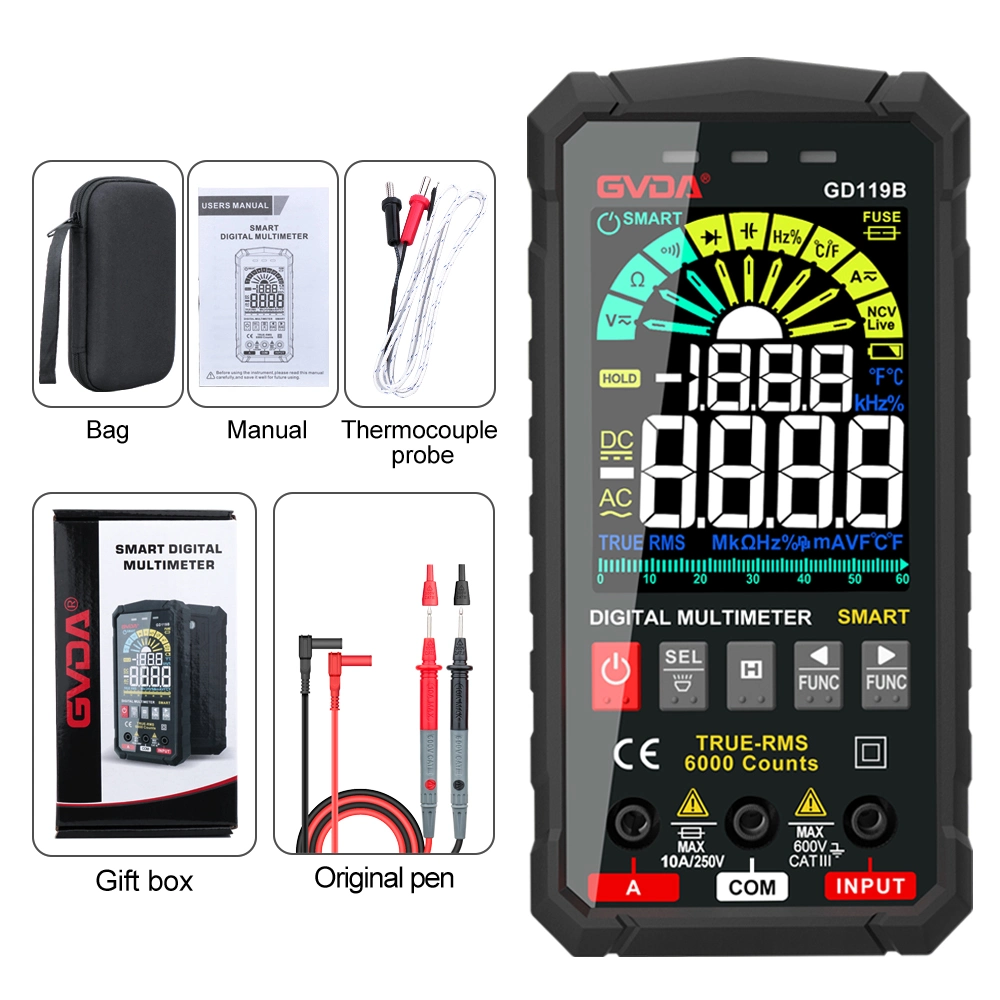 Gvda 2023 New 5th Generation Multimeter Digital Professional AC DC Trms Voltage Current Ohm 60mf Hz Electrician Meter Tester