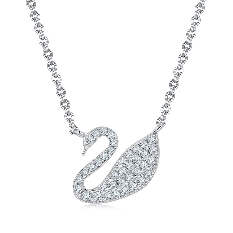 Swan S925 Silver Plated Platinum Mossan Diamond Girl Necklace Jewellery