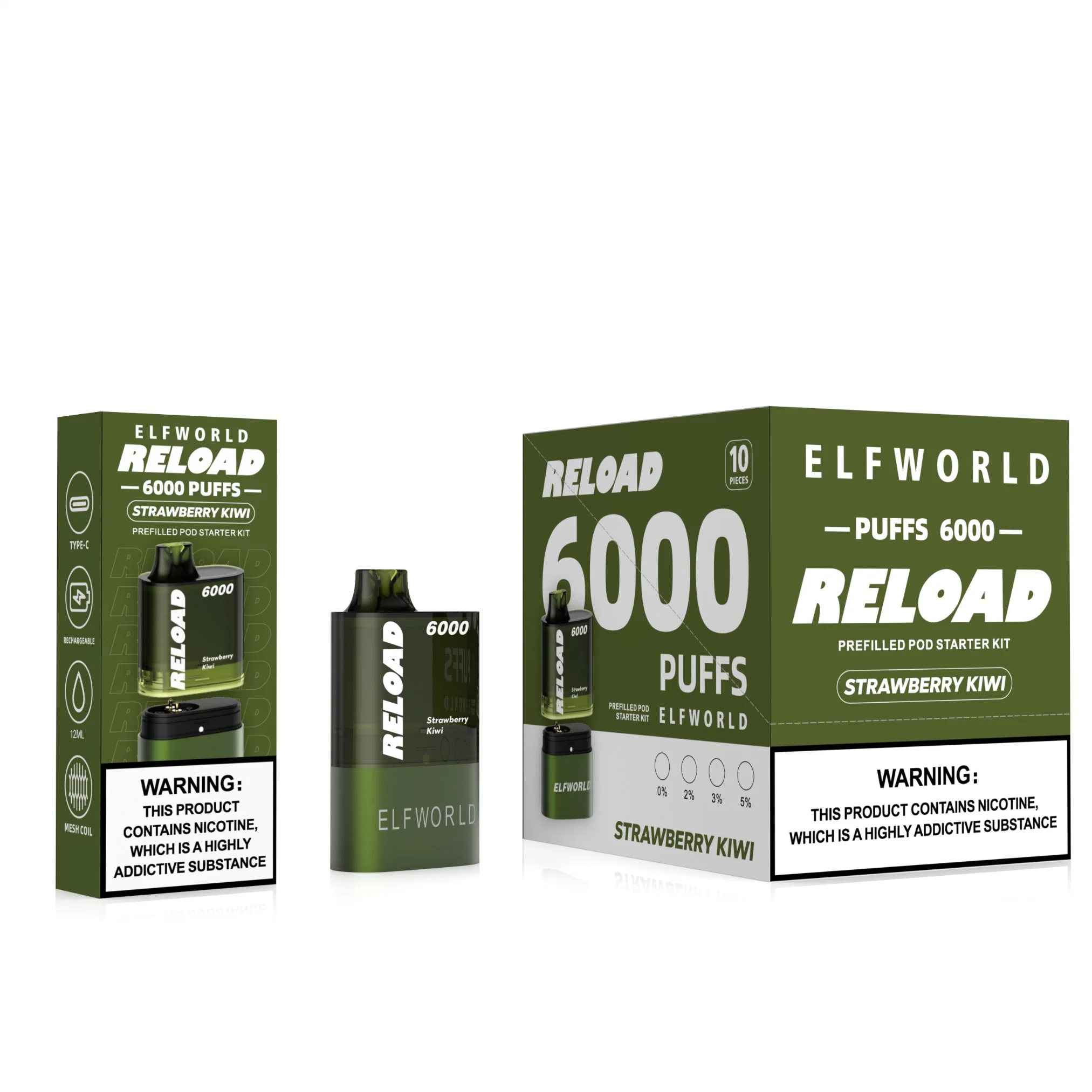 Подлинная катушка Elfworld Reload Mesh одноразовая сигареты E 6000 шайб Перо Vape Pen, 12 мл, предварительно заполненные измерители