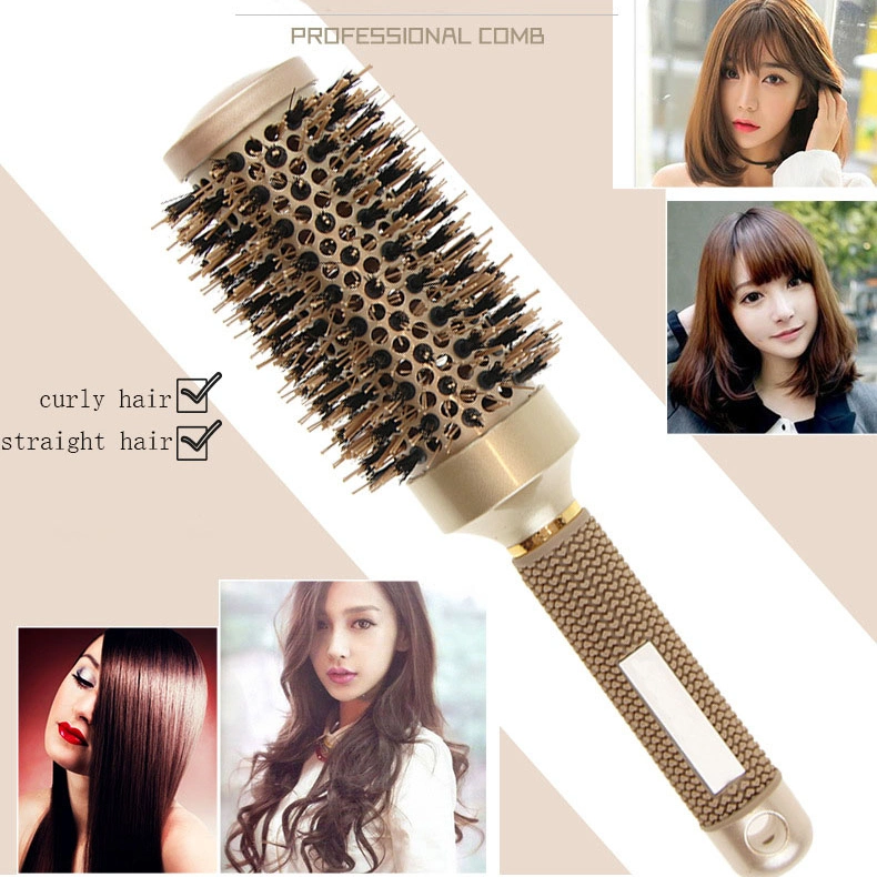 Round Brush Nylon and Boar Bristle Heat Resistant Curly Hair Roller Brush