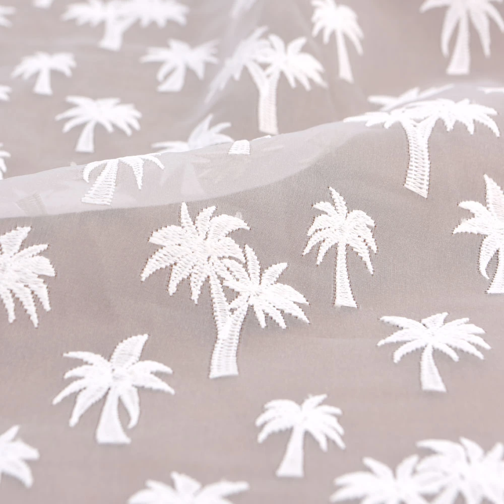 White Palm Tree Embroidered Tulle Dress Lace Fabric