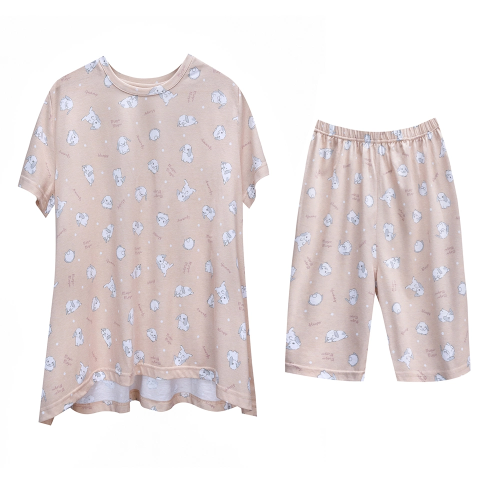 Calções de verão Fashion Home Suit Cotton Pajamas Set para mulher de espessura fina Conjunto de duas peças bonito Desses de manga de dormir Lady Sleepwear Party