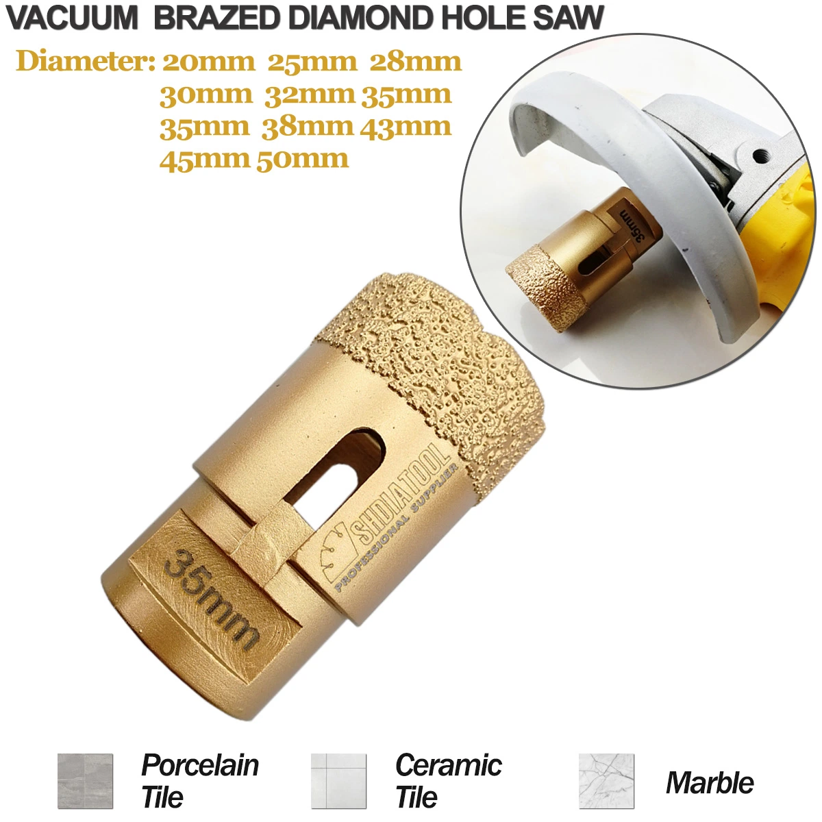 M14 Thread Vacuum Brazed Porcelain Drill Bit Diamond