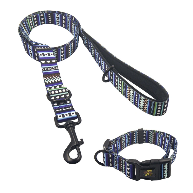 Fabricant PET produit Custom Dog leads respirable réversible Padded imprimé Ensemble de col de corps et de fils à motif