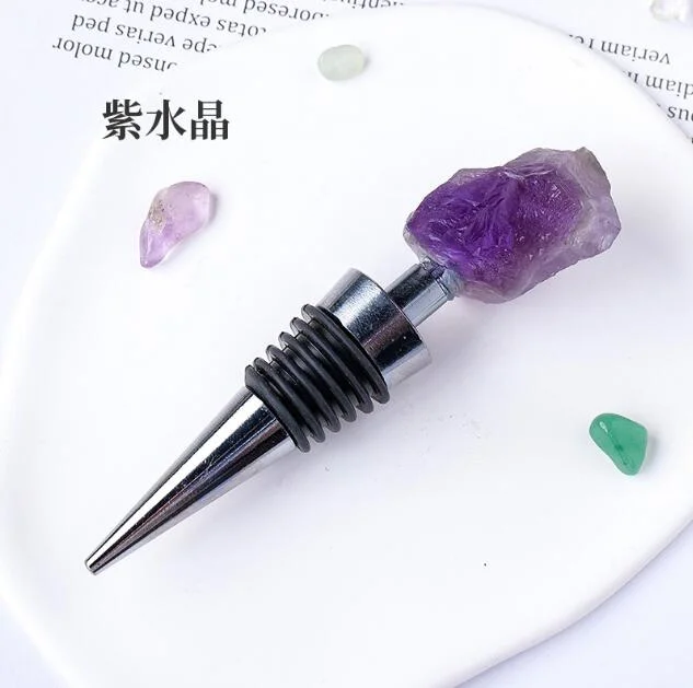 Natural Citrine Crystal Tiger Eye Lapis Lazuli Metal Red Wine Bottle Stopper Household Beer Sealing Stopper