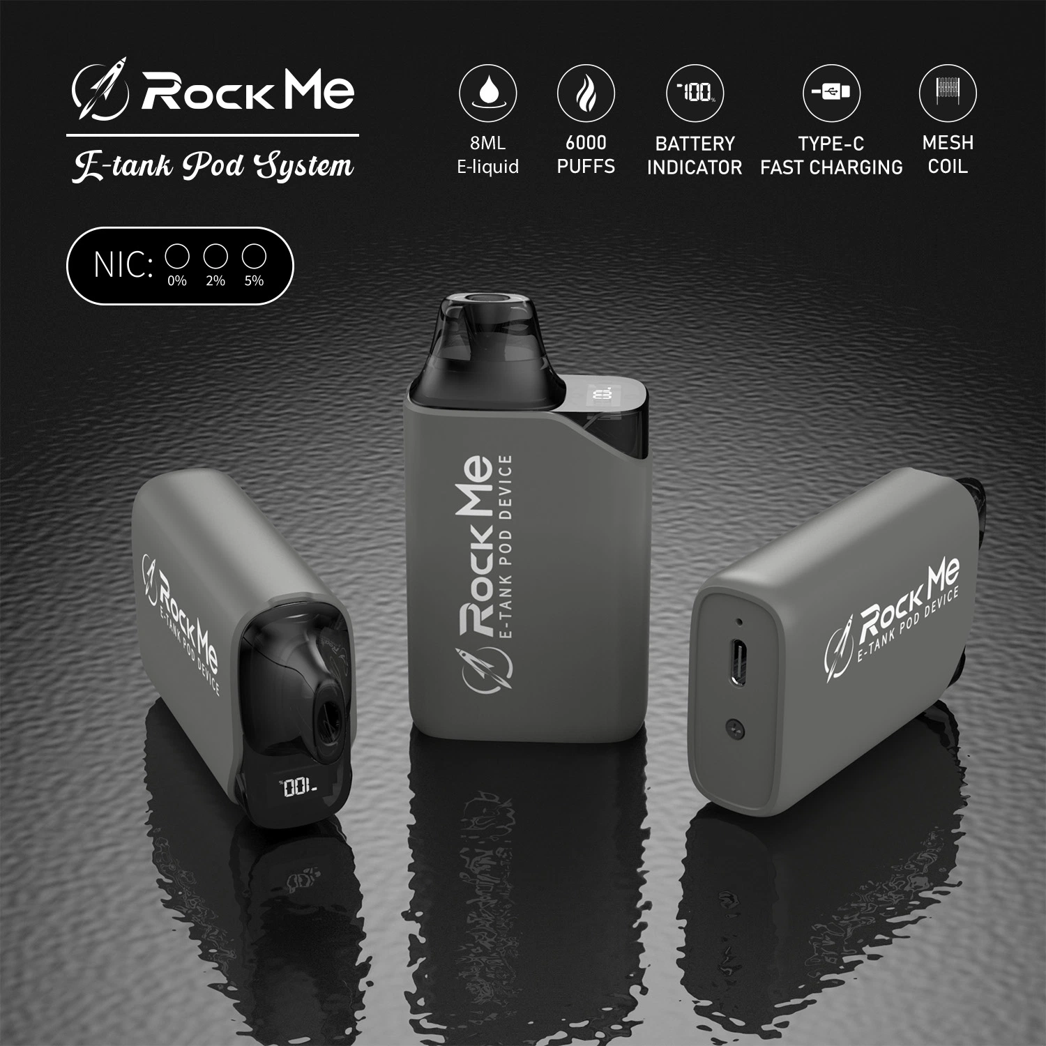 Atomiseur de haute qualité Rock Me E-Tank Dispositif Pod System Batterie rechargeable de 600mAh Vaporisateur