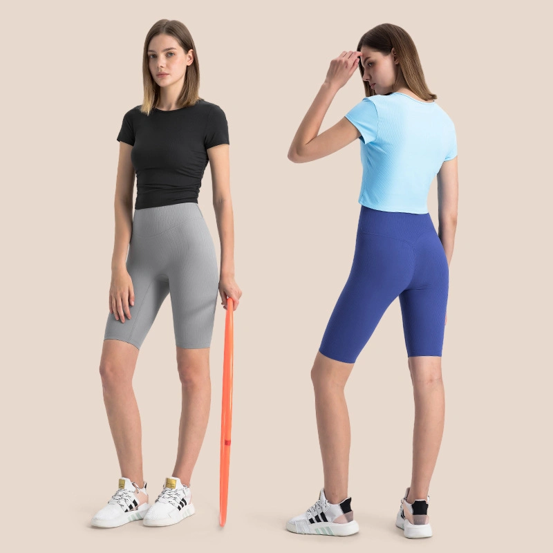 Xsunwing New Seamless Gym Butt Fitness Yoga Wear Rippte Strick Fabric Shorts Workout Biker Kurze Leggings Gym Shorts Sportbekleidung Für Frauen