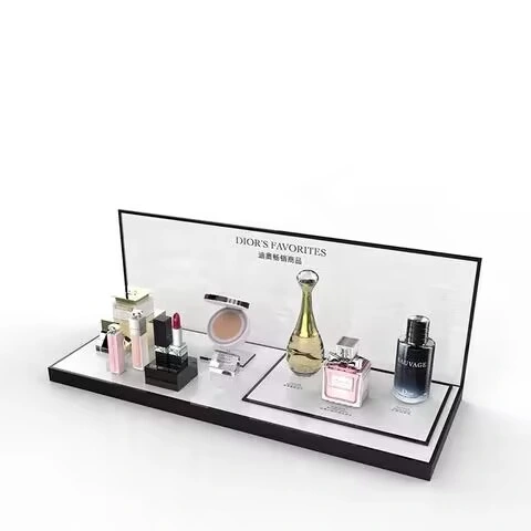 Black Acrylicskin Care Perfume Display Stand with Advertising Back