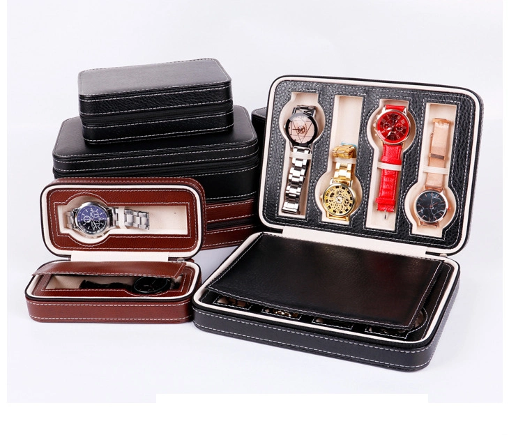 8 Slots PU Leather Zipper Watch Case, Factory Directly Stock Wholesale/Supplier Watch Package Travel Leather Case 8 Slot Gift Watch Box