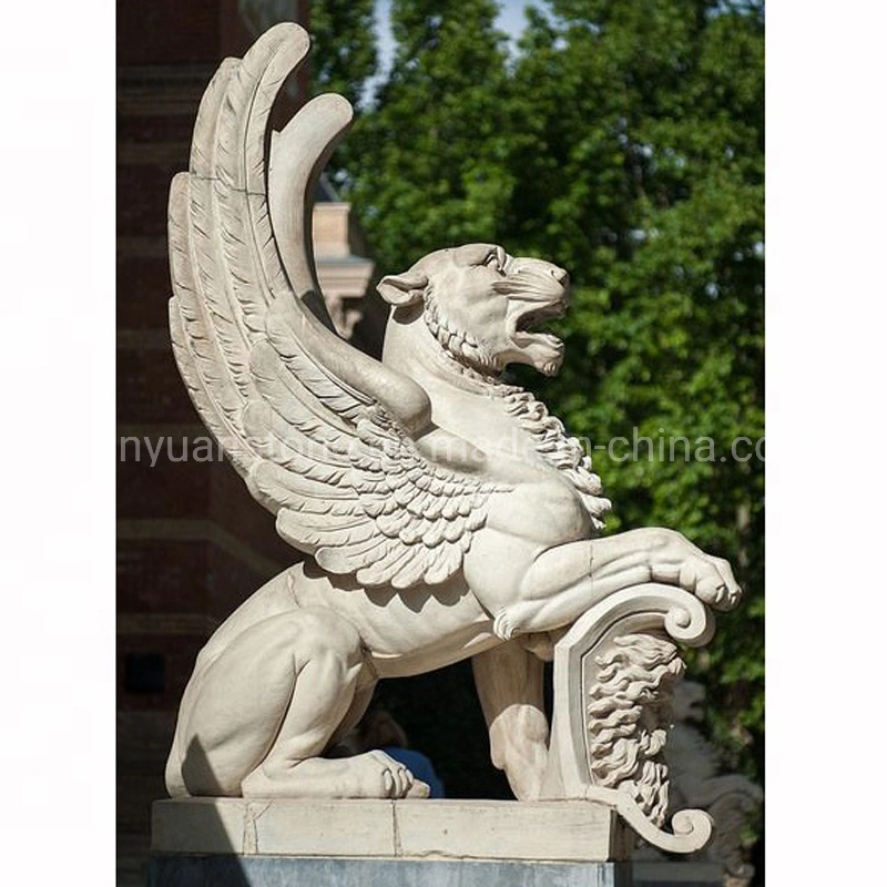 Estatua de león alado de mármol y granito natural de gran tamaño para decoración de jardín al aire libre.