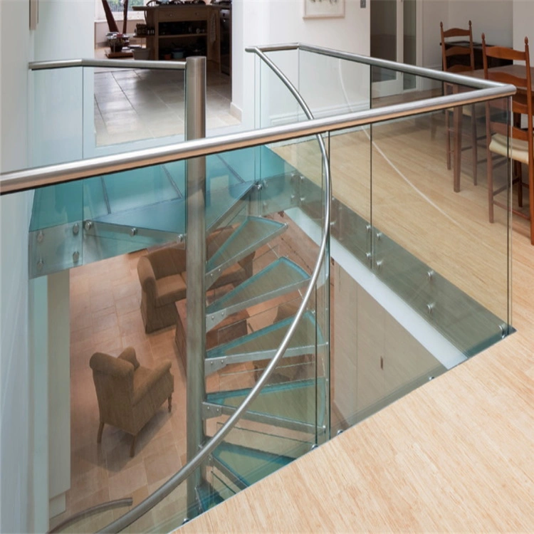 Highest Quality Classic Spiral Stairs with Stair Glass Tread and Stainless Steel Balustrade