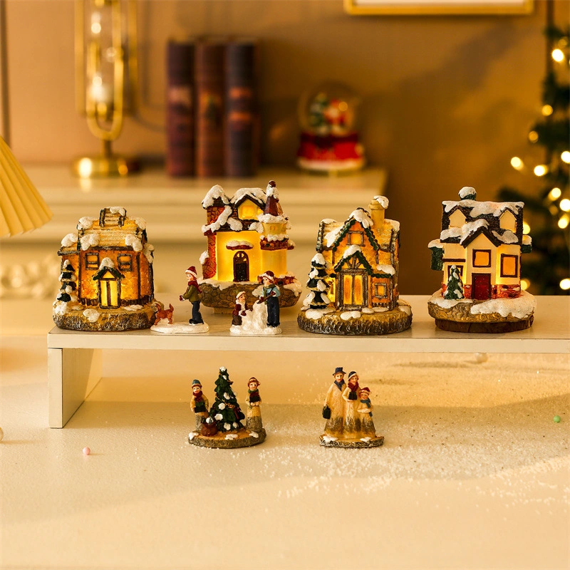 New Christmas Lighted Houses LED Christmas Village Warm Wood House Model