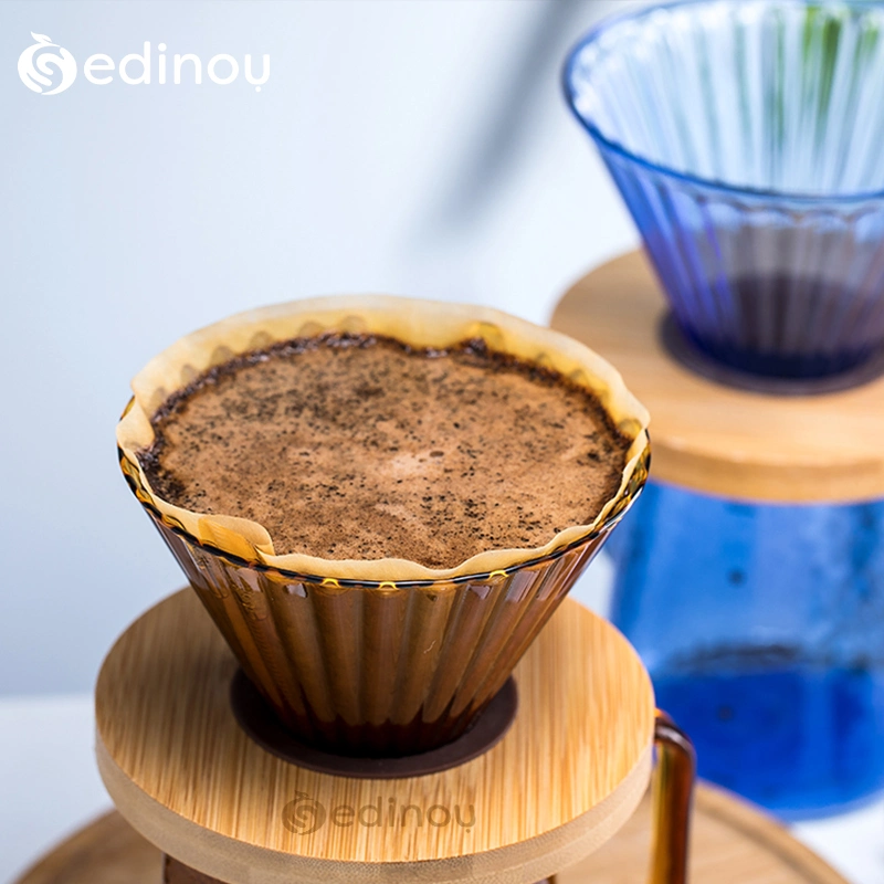 High Borosilicate Glass Color Coffee Filter with Wood Stand