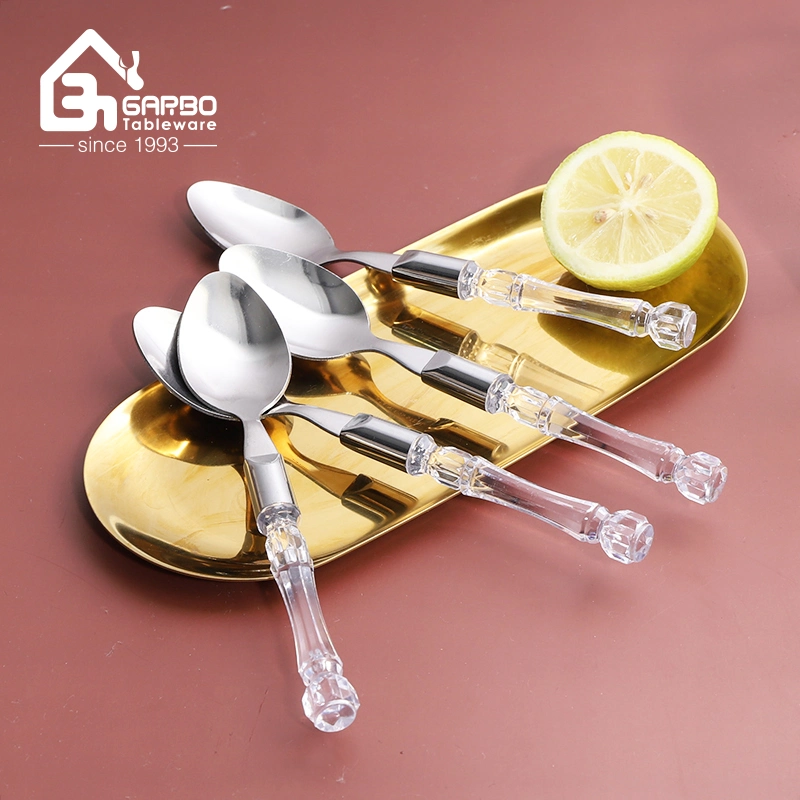410 Stainless Steel Dinner Spoon Hot Selling Cutlery with PS Plastic Handles S/S Dinner Spoon Silver Flatware
