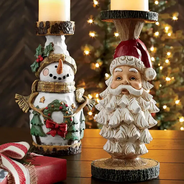 Christmas Snowman Carving Candlestick Desktop Decoration Resin Crafts, Support Customization