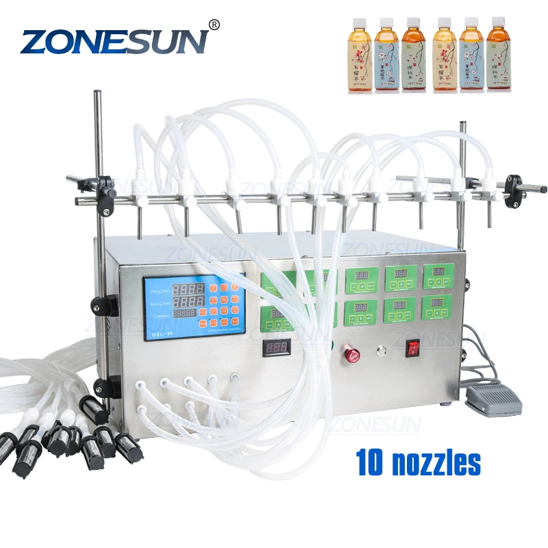 Zonesun 10 Heads Beverages Wine Vinegar Soy Sauce Juice Essential Oil Perfume Hand Sanitizer Toner CNC Liquid Filling Machine