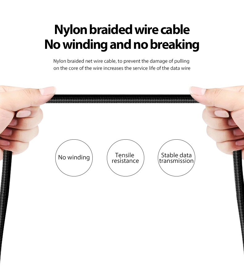 3A Schnellladekabel 480Mbps Datengeschwindigkeit Nylon USB 2,0 Typ C-Kabel für Mobiltelefon-Ladekabel