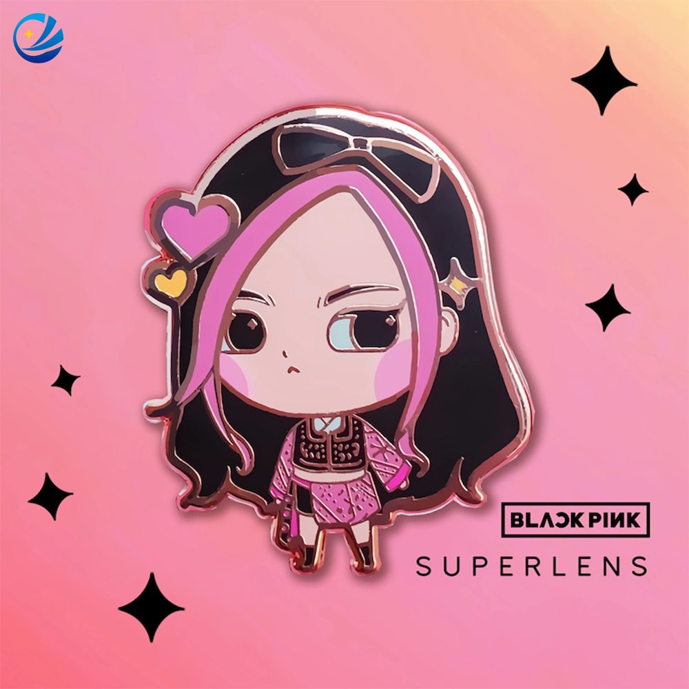 Pin Maker Custom Hard Metal Korean Cute Girl Lapel Pin Badge Black Nickel Plated Kpop Idol Group Black Pink Beauty Enamel Pin