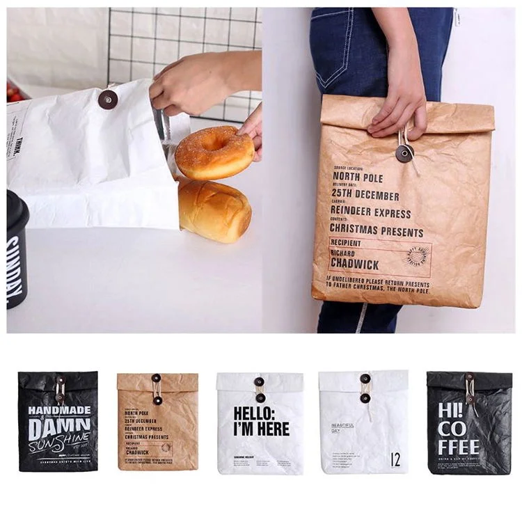 Venta al por mayor calor reutilizable duradero térmico aislado DuPont Kraft Brown Bolsa de almuerzo impermeable de Tyvek a prueba de fugas de papel