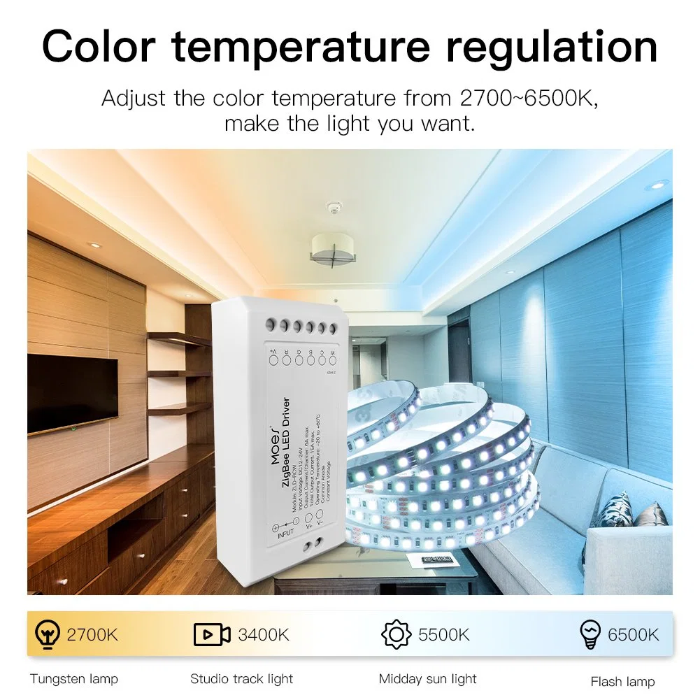 RGB LED-Striplicht Controller-Treiber Gemeinsame Anode, Konstantspannung Tuya Smart Life Zigbee Gateway Hub für RGB+C+W+Dimmer-Leuchtmittel erforderlich